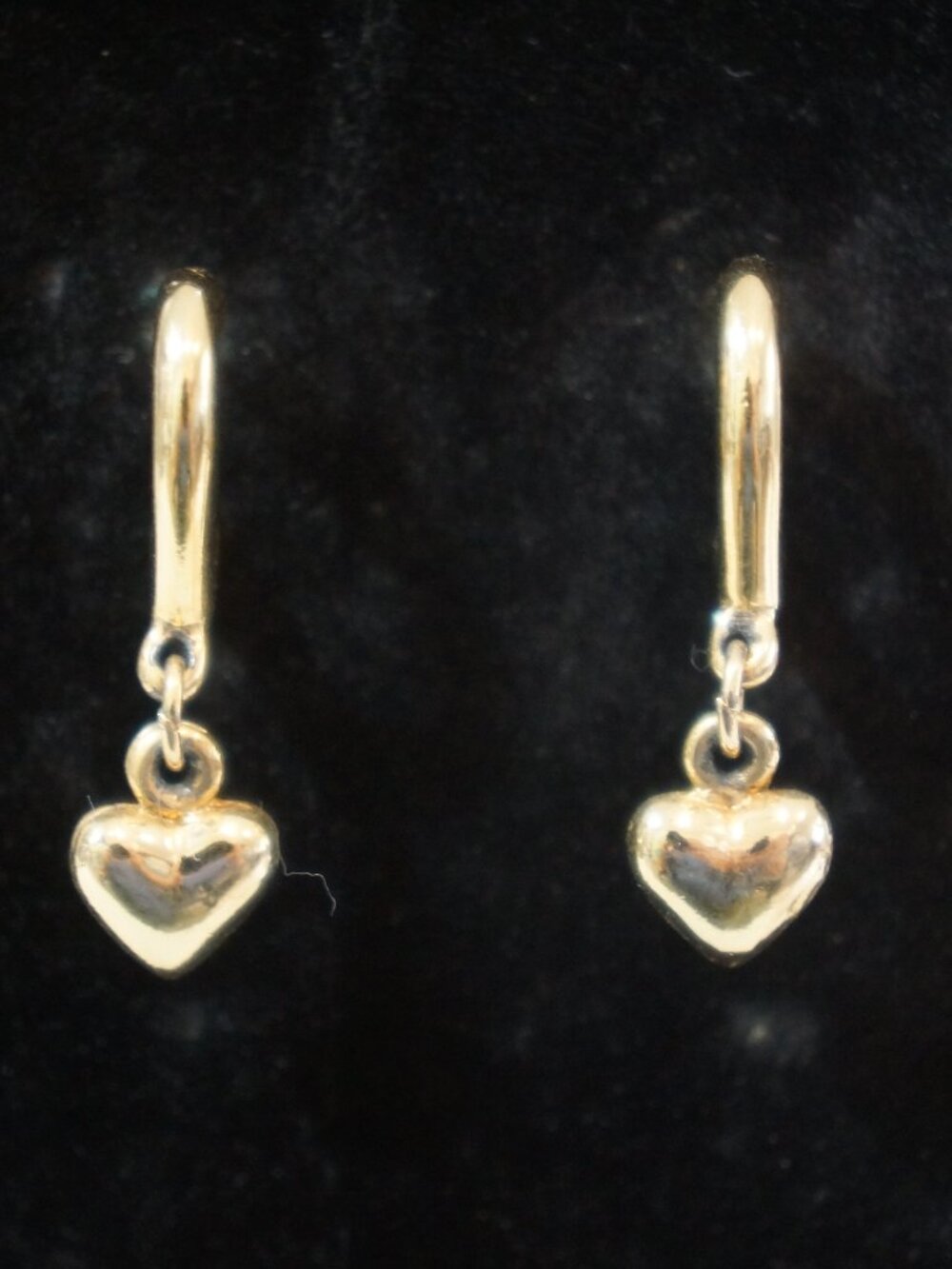 Vintage Gold Plated Heart J-Hoop Drop Earrings